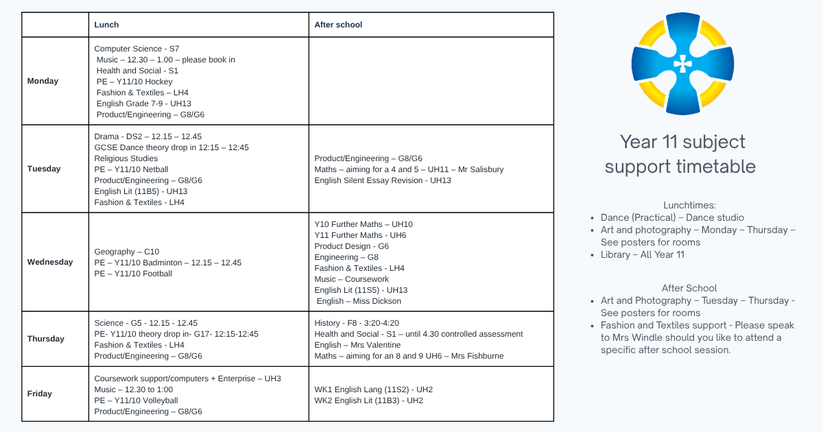 YR 11 subject support timetable (2)